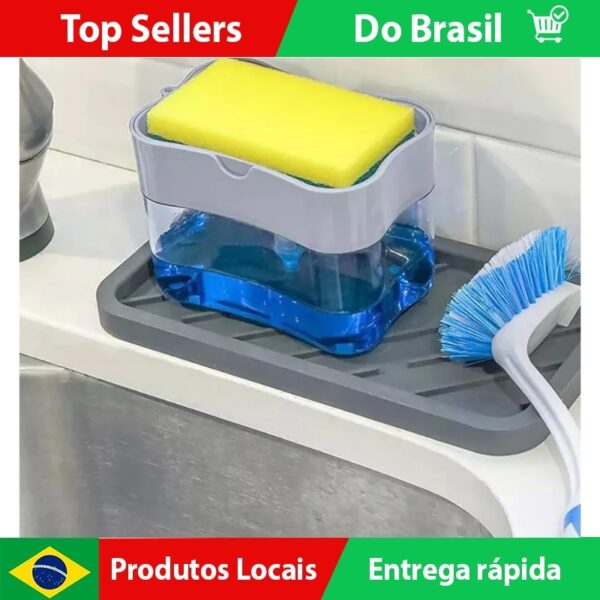 Dispenser Detergente E Porta Esponja 2 em 1 Esponja Limpeza Cozinha Casa Louça Dosador