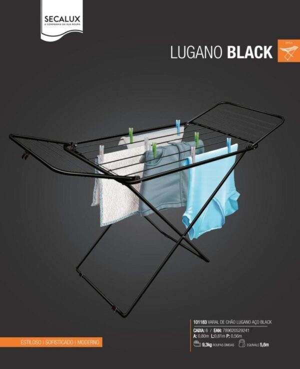 Varal De Chão Lugano Em Aço Black Preto - Super Resistente - Image 3