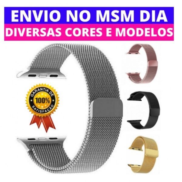 Pulseira Aço milanês metal fecho magnético 38mm 40mm 42mm 44mm apple watch x7 x8 t500 iwo 12 13 16 topo - Image 12