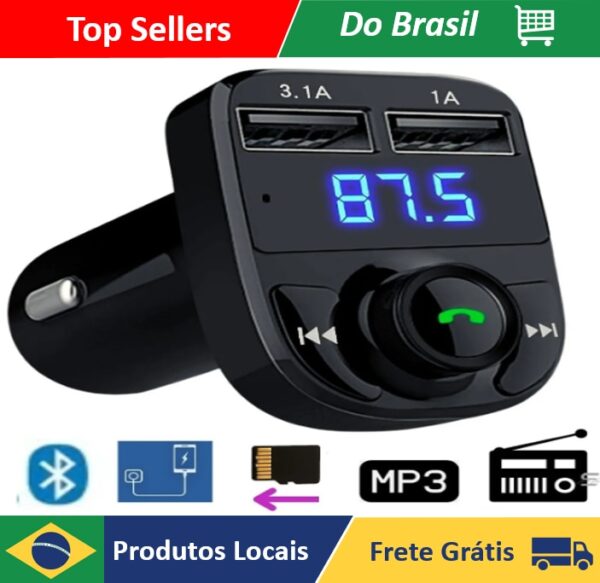 Carregador Usb P/ Carro Mp3 Transmissor Fm Sem Fio Bluetooth