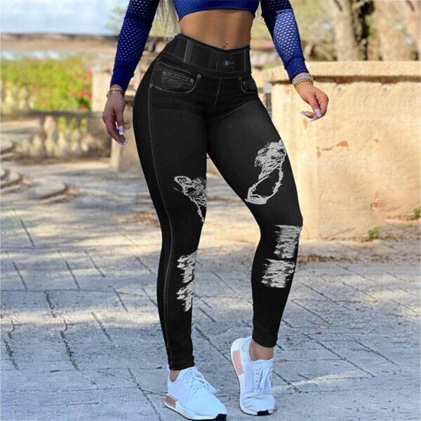 Calças feminina cintura alta estiramento falso leggings, fitness esportes yoga  streetwear y2k - Image 5