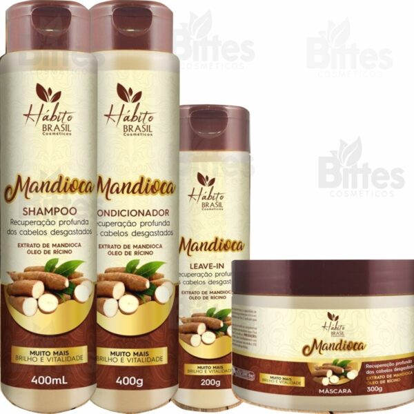 Kit Mandioca  Cosméticos Recupera Cabelos Danificados e Sem Vida