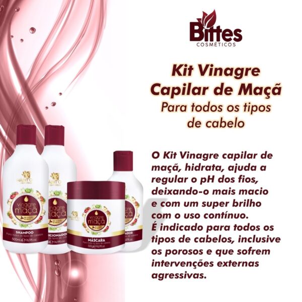 Kit Vinagre de Maçã Cosméticos Controle do Ph Hidratação Para Todos os Tipo de Cabelos Sela Os Fios Dando Maciez E Brilho - Image 2