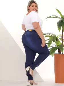 Calça Jeans Skinny Blue Plus Size com Cinta Lipo #Dark17