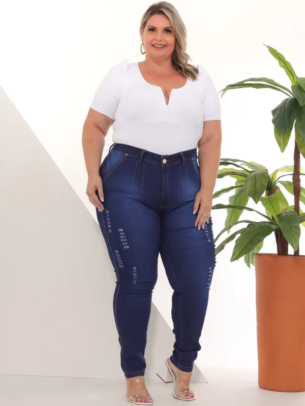 Calça Jeans Skinny Blue Plus Size com Cinta Lipo #Dark17 - Image 4