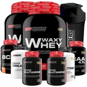 Kit 8 em 1 Whey, BCAA, Creatina, Glutamina + Shaker